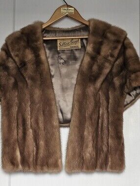 VTG Sellers Gough Toronto Fur Stole Brown Real Mink Fur Shawl Wrap Shoulder Wrap